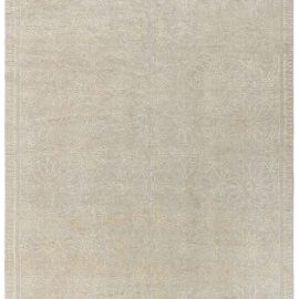 Contemporary Art Deco Floral Light Beige With Warm Tan Hand-Knotted Silk Rug “Flower Garden” Designed By Suzanne Lovell N10942