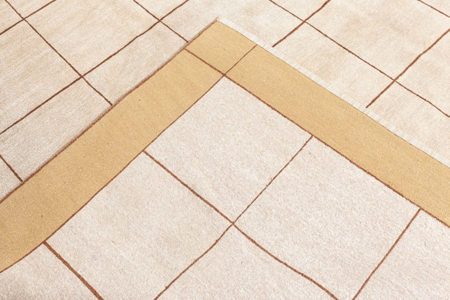 Doris Leslie Blau Collection Geometric Design Silk Rug in beige, brown and white N10969