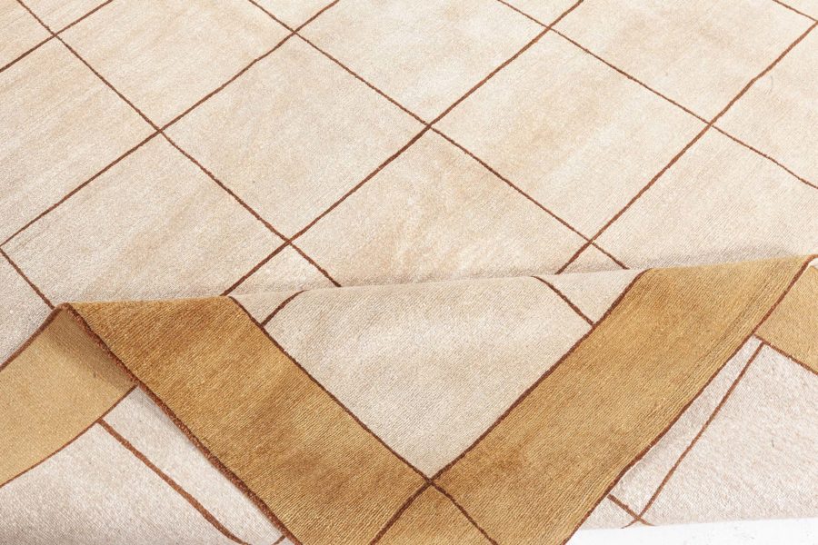 Doris Leslie Blau Collection Geometric Design Silk Rug in beige, brown and white N10969