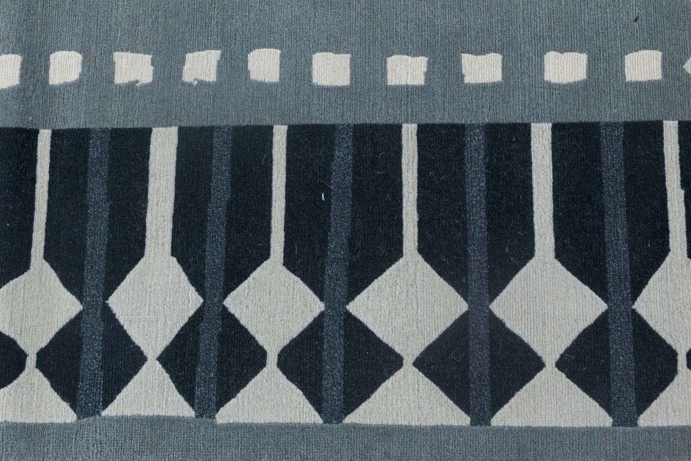 Modern Swedish Dark Green and Ecru Handwoven Wool Pile Rug N11310
