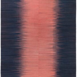 “Eventide” Modern Art Deco Ombre Dusty Pink And Blue Flatweave Wool Rug N12943