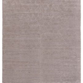 Contemporary Art Deco Greek Key Design Classic Taupe With Light Beige Handmade Silk Carpet “Spirique” N12757