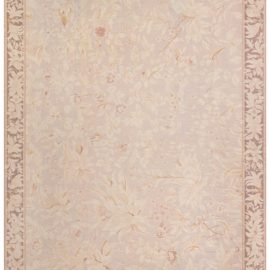 Traditional-Style Aubusson Floral Soft Beige Flatweave Wool Rug “Pivoine” N12752