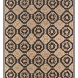 Traditional Aubusson-Inspired Geometric Warm Tan With Brown Handmade Wool Rug “Octofleur” N12769