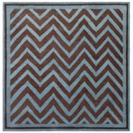 “Chevron” Designed By Sandra Nunnerly Modern Geometric Brown And Slate Blue Hand-Knotted Wool Rug N12725