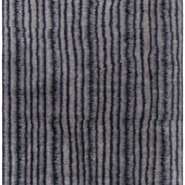 Geometric Contemporary Striped Dark Gray Hand-Knotted Wool & Silk Rug “Car Wash” Designed By Brett Beldock N13005