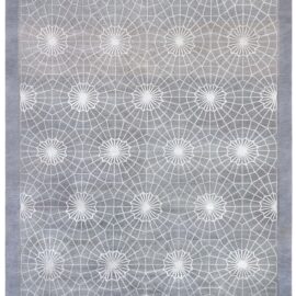 Art Deco Modern Geometric Slate Gray With Ivory Handmade Wool & Silk Rug “Spider Web” N12962