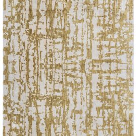 Abstract Modern Grid Golden Tan With Ivory Hand-Knotted Wool & Silk Rug “Giltgrid” N12946