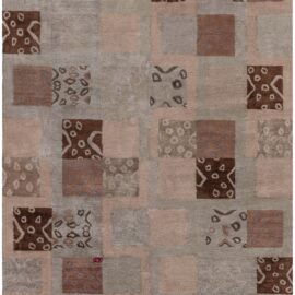 Contemporary Rug Tibetan Patchwork Classic Taupe Hand-Knotted Silk “Tellurian” N12932