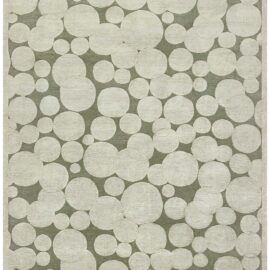Modern Light Gray With Olive Hand-Knotted Wool & Silk Rug “Bubble” Designed By Alan Wanzenberg N12967