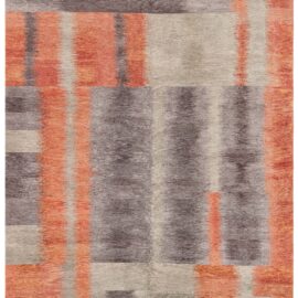 Modern Art Deco Geometric Classic Taupe Hand-Knotted Silk Rug “Alfonsina Rustic” N12987