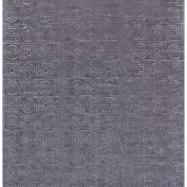 Art Deco Modern Geometric Slate Gray Hand-Knotted Wool & Silk Rug “Cirquare” N12755