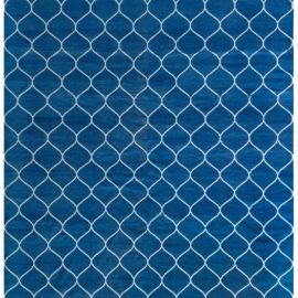 “Reticolo” Modern Dhurrie Lattice Blue Handmade Wool Rug N12731