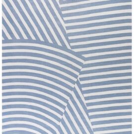 Modern Abstract Geometric Soft White And Light Blue Handmade Wool Rug “Berber Hills” Designed By Kim Alexandriuk N12912