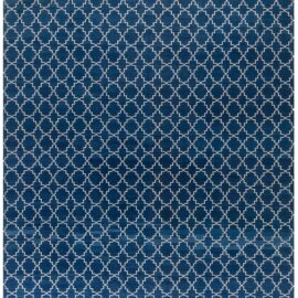 Contemporary Dhurrie Trellis Navy Blue Hand-Knotted Cotton Carpet azure “Azure Trellis” N12939