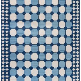 Contemporary Dhurrie Geometric Ivory Hand-Knotted Cotton Carpet “Majorelle” N12942