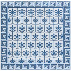 Modern Dhurrie Geometric White With Navy Blue Hand-Knotted Cotton Rug “Aegean Star” N12917