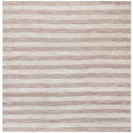 Modern Dhurrie Stripes Light Beige With Classic Taupe Flatweave Wool Rug “Striato” N12999
