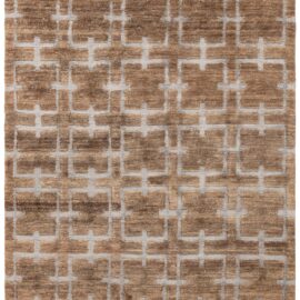 “Tetrion” Modern Geometric Grid Classic Taupe And Brown Handmade Hemp Rug N12996