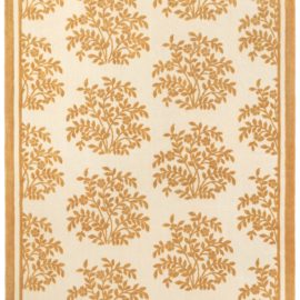 “Floraison” Contemporary Aubusson Floral Light Beige With Warm Tan Flatweave Wool Rug N12802