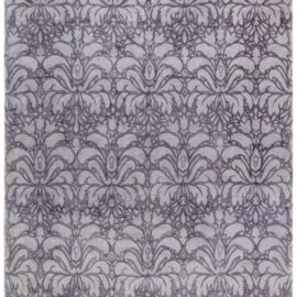 Art Nouveau Arabesque Floral Dark Gray Handmade Art-Style Rug lilac “Lilac Arabesque” N12955