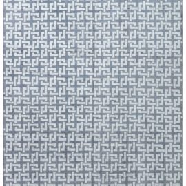 “Tau” Modern Geometric Motif Slate Gray And Light Handmade Wool Rug N12729