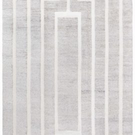 Geometric Modern Stepped Rectangular Motif In Light Gray With Ivory Handmade Rug: “Labyrinthe” N12753