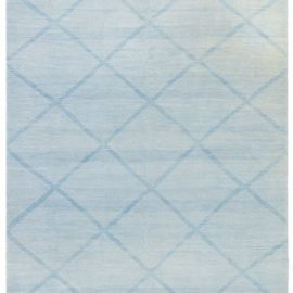 Modern Flatweave Geometric Light Blue Wool Rug “Skylace” N12760