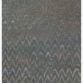 Art Nouveau Modern Rug With Hand-Knotted Hemp Zigzag Waves In Slate Gray “Tidecrest” N12758