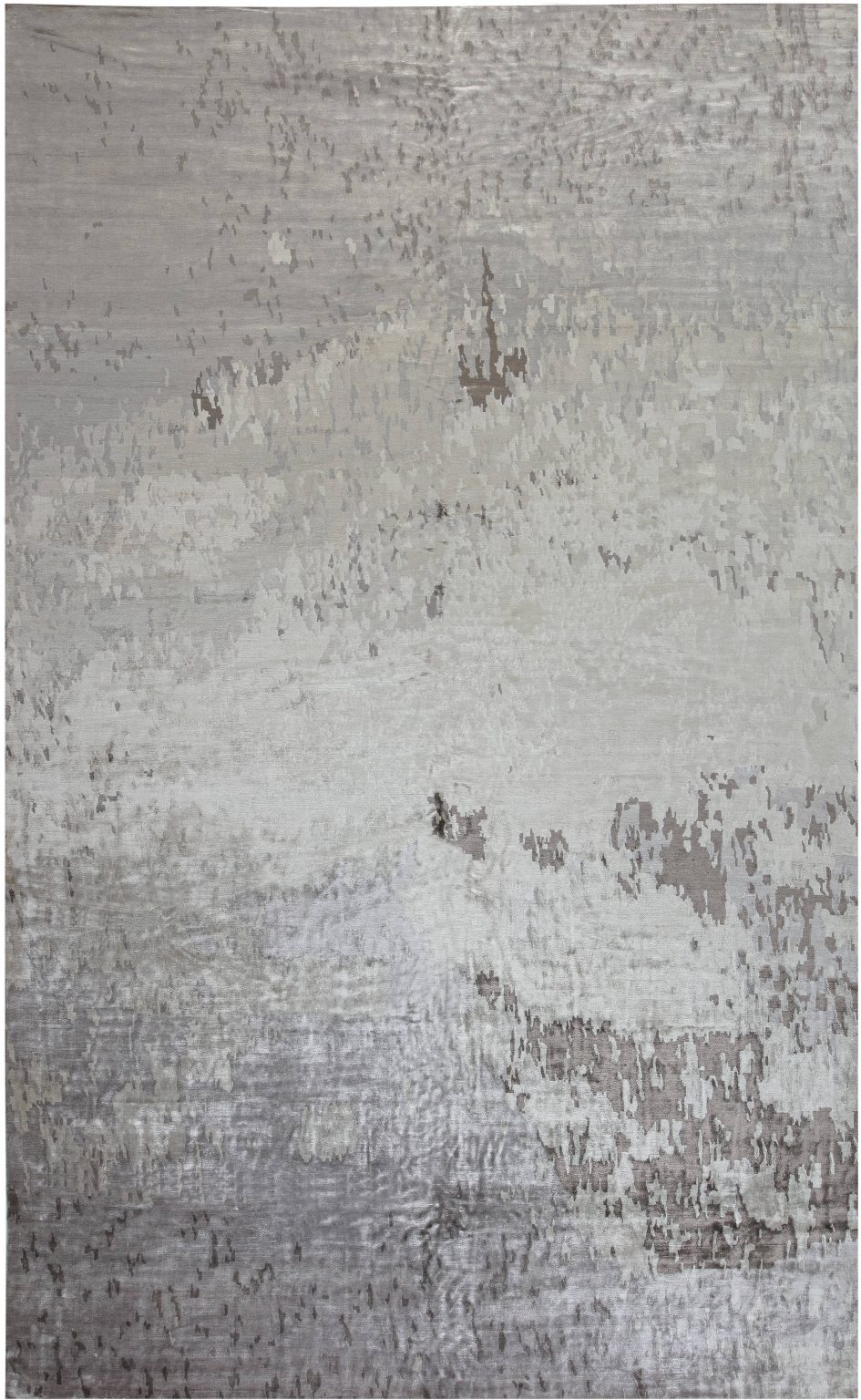 Modern Abstract Brown & Beige Hand-knotted Silk Rug N11001