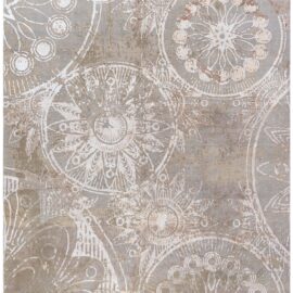 Abstract Modern Medallion Light Gray Handmade Wool & Silk Rug “Orbis” N11255