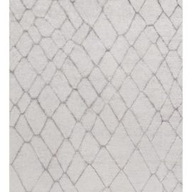 Contemporary Moroccan Geometric Light Gray Handmade Cashmere Carpet “Argent Vein” N11333