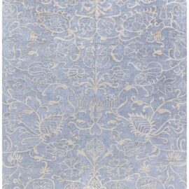 Art Nouveau Contemporary Floral Warm Tan Handmade Wool & Silk Carpet “Celestine” N11302