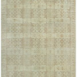 Traditional Antique-Inspired Geometric Soft Beige Handmade Wool Carpet “Vestige” N10826