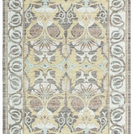 Floral-Design Traditional Light Gray Hand-Knotted Wool Rug “Cuenca” N12741