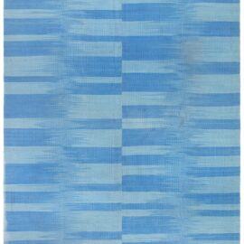 Modern Art Deco Geometric Stripes Light Blue And Flatweave Oversized Rug “Skyline” N12948