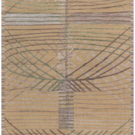 Abstract Modern Oversized Handmade Wool Rug With Palm Frond Motif In Golden Tan “Palmera” N12954