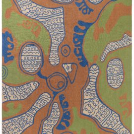 Contemporary Abstract Kilim Cream Flatweave Wool Carpet “Tattoo” Designed By Kim Alexandriuk N12763
