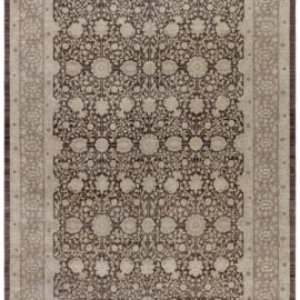 Traditional Antique-Inspired Floral Light Beige Hand-Knotted Wool Rug “Sepia Arabesque” N12915