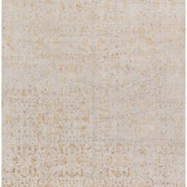 Modern Damask Floral-Vine Soft Beige With Light Gray Hand-Knotted Silk Rug “Ornata” N12918