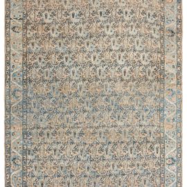 Antique Kirman Persian Allover Floral Soft Beige Hand-Knotted Wool Rug – Circa 1900 BB5299