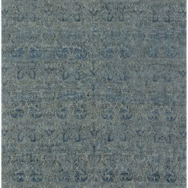 Damask Modern Handmade Wool & Silk Rug In Dark Gray – “Verdure” N10996