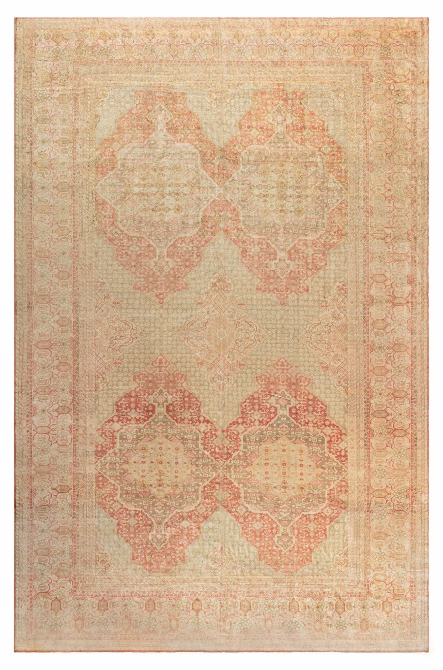 Extra Large 19th Century Turkish Hereke Beige, Camel, Pale Red Handmade Wool Rug BB5981