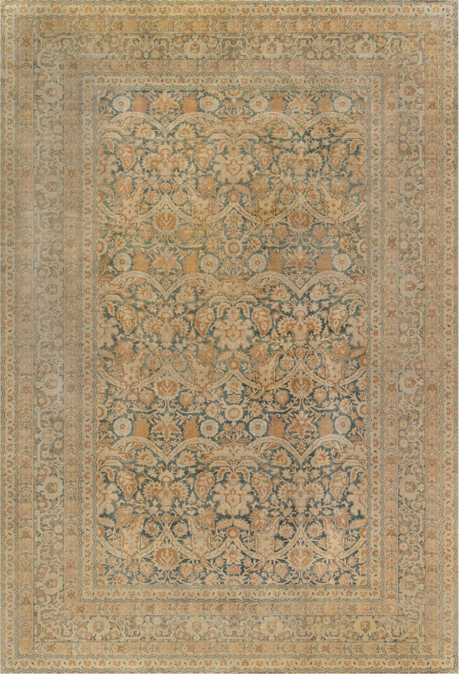 Authentic 19th Century Persian Kirman Botanic Blue Handmade Wool Rug BB4972
