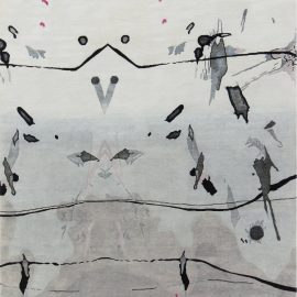 Modern Abstract Splatter Light Gray Handmade Wool Rug “Shanan Campanaro” Designed By Eskayel N10127