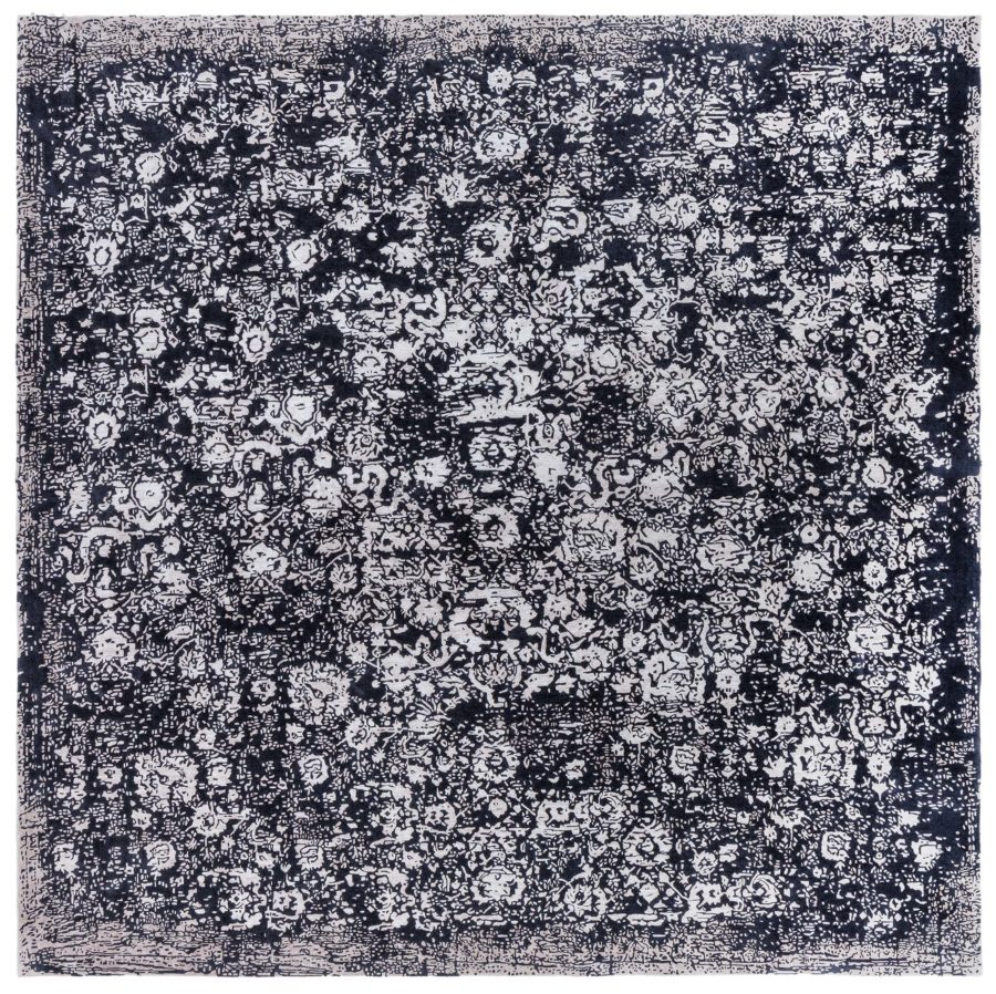 Doris Leslie Blau Collection Square Barneo Black and Beige Handmade Wool Rug N10738