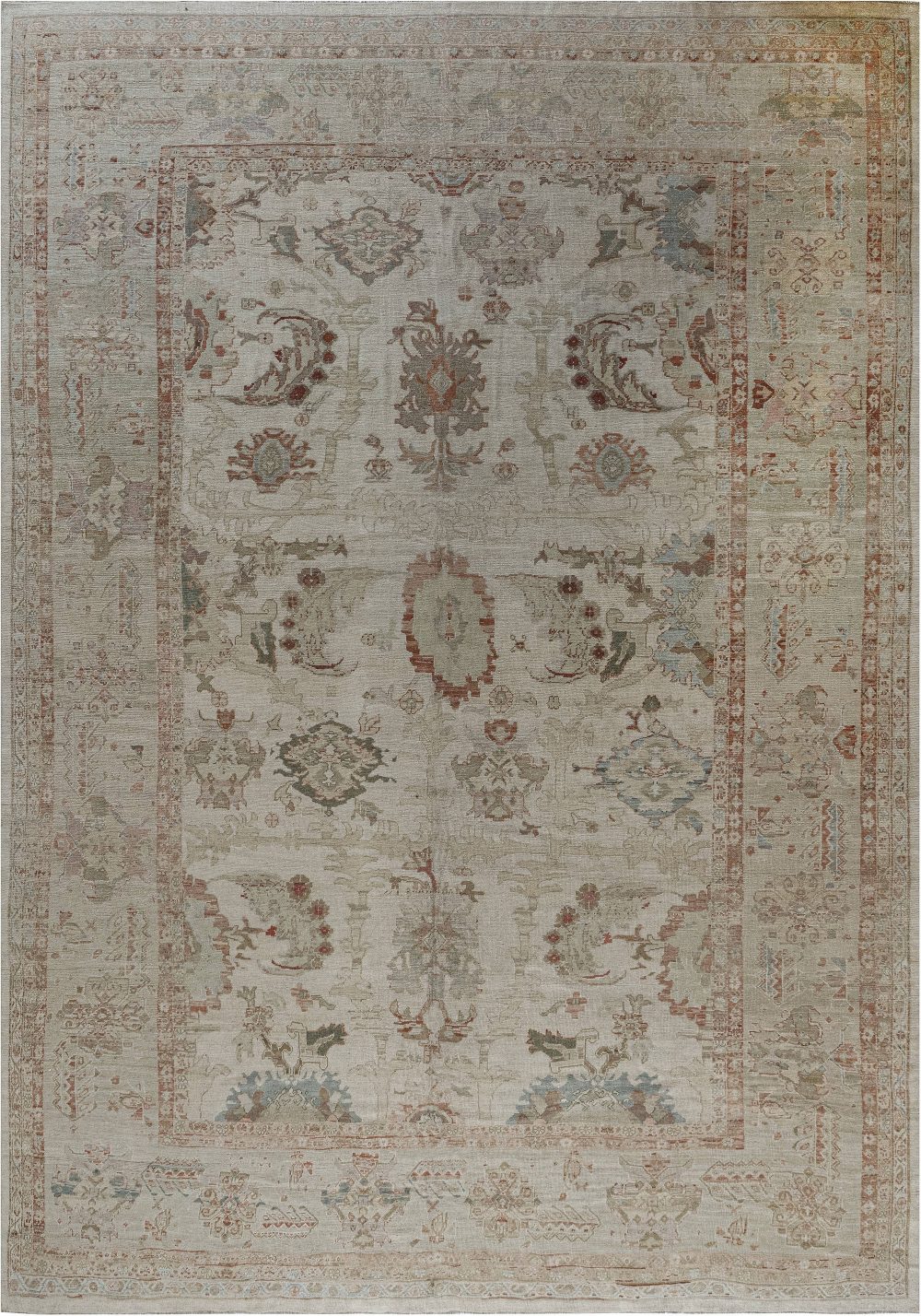 Contemporary Sultanabad Botanic Warm Beige, Orange & Blue Rug N10399