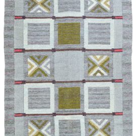 Swedish Vintage Geometric Slate Gray Flatweave Wool Rug By Konstfliten-BohusslöJd BB5695