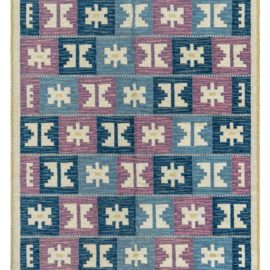 Mid-Century Swedish Geometric Cream Flatweave Wool Rug By Anna-Greta SjöQvist BB5686