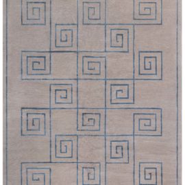 Doris Leslie Blau Collection Tibetan “Greek Key” Blue and Beige Handmade Rug N10084